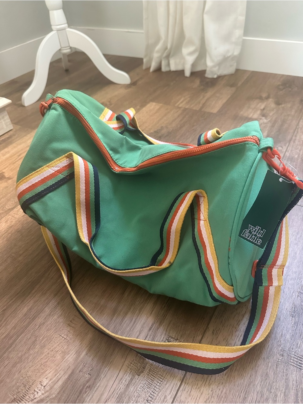 NWT! Wild Fable Large Green Duffle Bag, Retro Stripes, Green, Overnight, Canvas